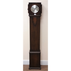  Art Deco oak grandmother clock with silvered Arabic dial, triple train Westminster chiming movement, H148cm  
