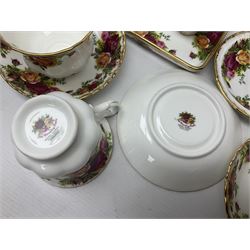 Royal Albert Old Country Roses, tea service for six, comprising teapot, milk jug, open sucrier, teacups and saucers, cake plate, together with other items 