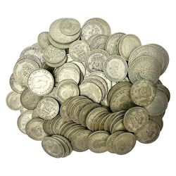 Approximately 800 grams of Great British pre 1947 silver coins including one shillings etc
