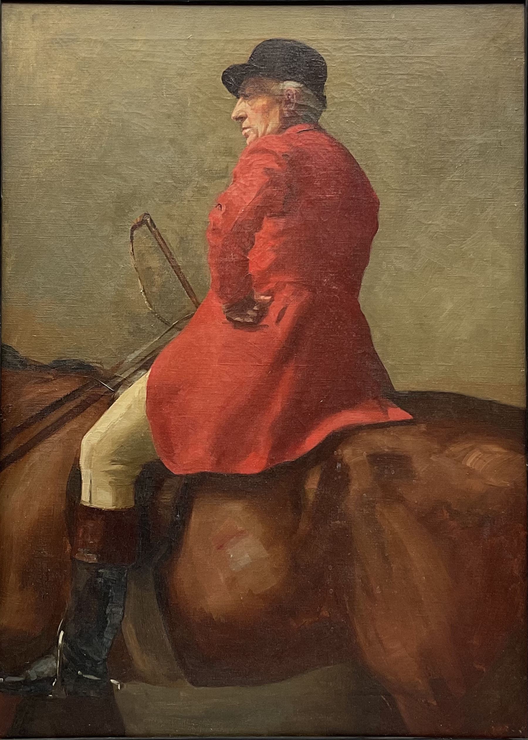 Frederic Whiting (British 1874-1962): Mounted Huntsman, oil on canvas unsigned 75cm x 54cm