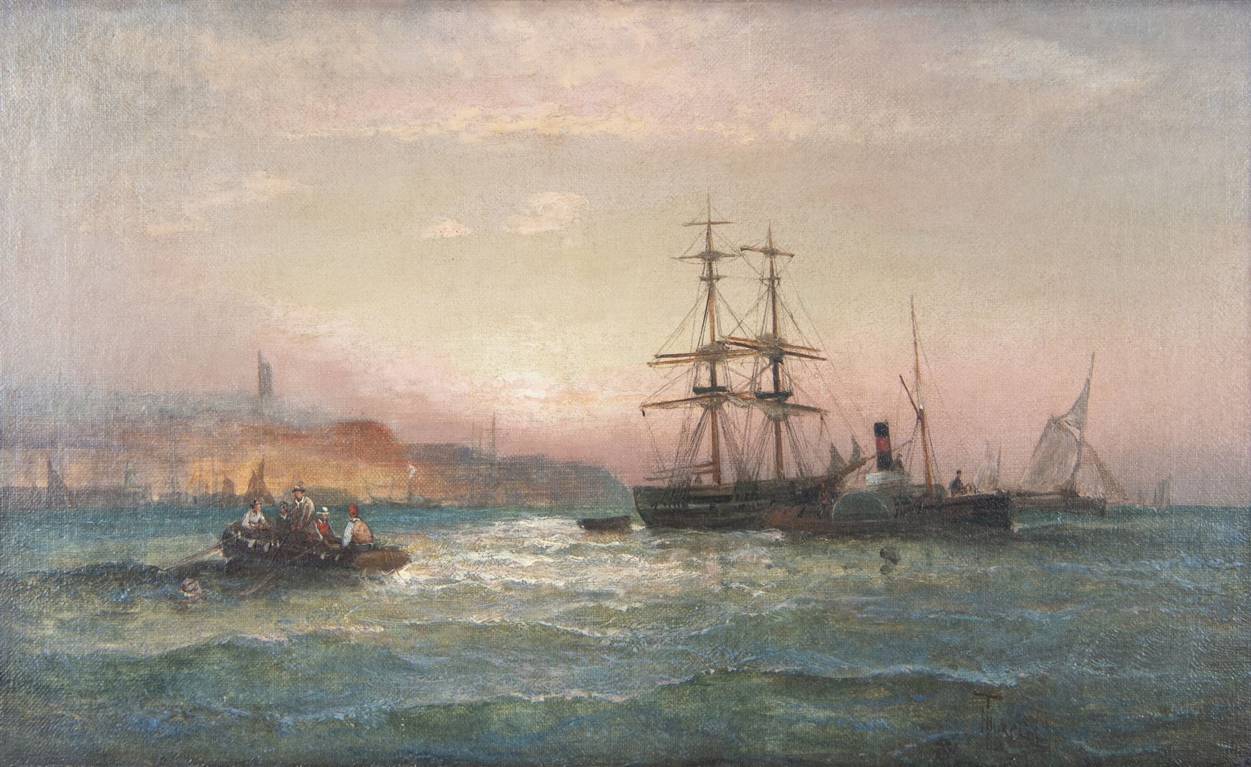 William Anslow Thornley (British fl.1858-1898): Sail and Steam 'Off Ramsgate', oil on canvas signed, faintly titled verso 24cm x 39cm 