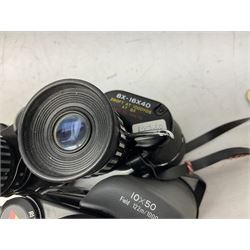 Eleven cased pairs of binoculars to include Summit 8x30,  Concord 8x40, Tasco no. 106 8x - 16x40, Chinon 10x50, Tokina 7x42 Field, Zoom 6x- 12x32 etc