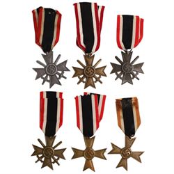 WWII Third Reich six War Merit Crosses, four with swords