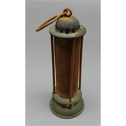  Victorian 'Davy' type Miners safety lamp, pierced domed top  stamped J. Mills Newcastle, with suspenson hook, gauze body stamped 4, screw off base stamped Z 18, H29cm max     