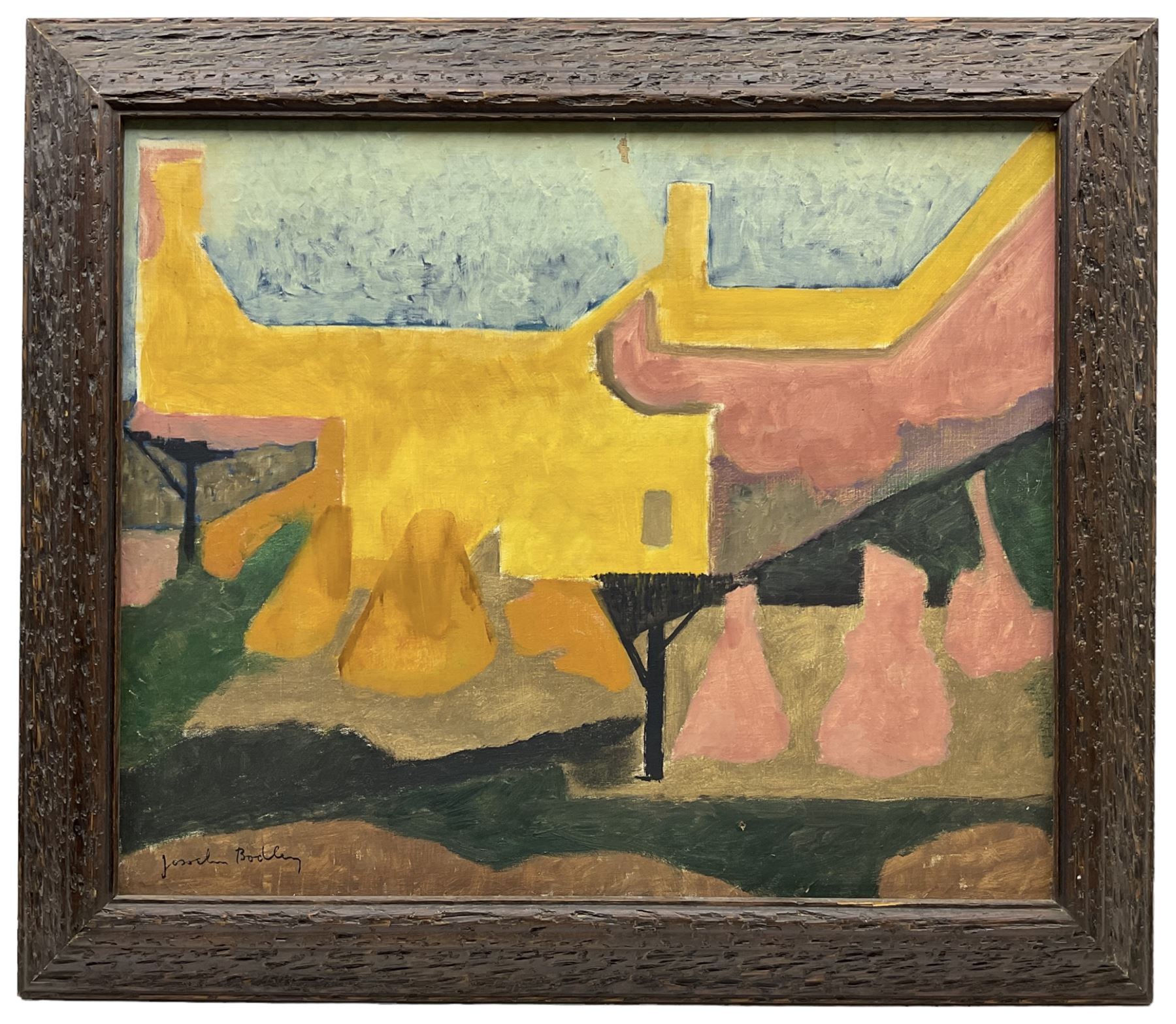 Josselin Reginald Courtenay Bodley (British 1893-1974): Abstract Harvest Landscape, oil on canvas signed 45cm x 54cm