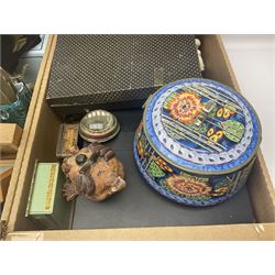 Selection of collectables, to include glass handbags, brass chargers, ceramics etc, in three boxes 