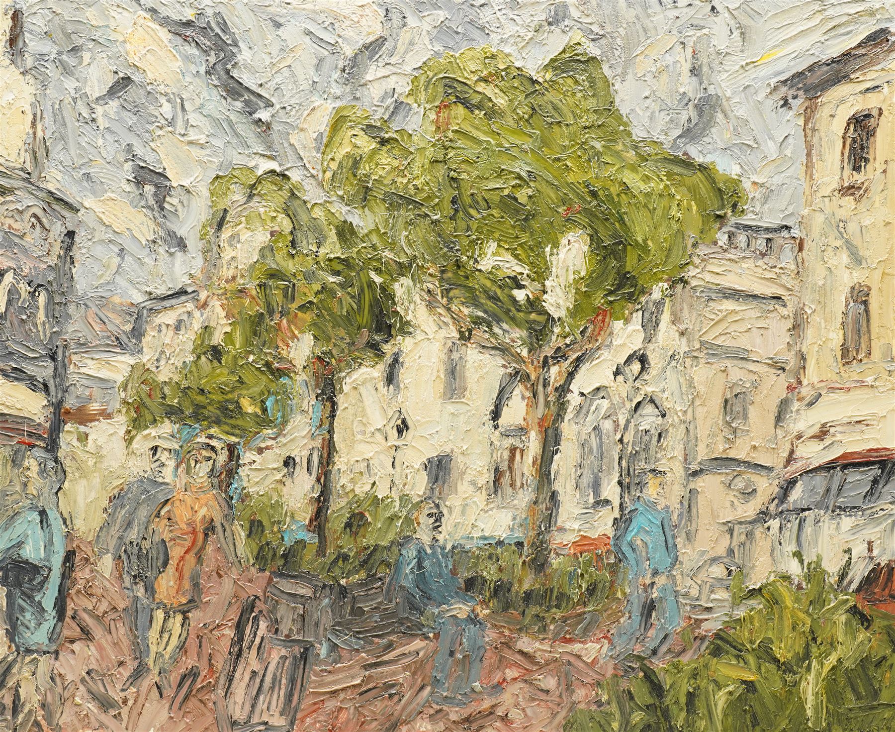 Barry De More (Yorkshire 1948-2023): 'Bull Green Halifax', oil and impasto signed titled and dated 2012 verso 47cm x 56cm
Notes: Acclaimed as one of the North's greatest expressionist artists, Barry De More (1948-2023) used a heavy impasto style to transfer his love of Yorkshire landscapes, townscapes and people to canvas. His work sits comfortably in the company of work by Kossoff and Auerbach, selling to collectors in the UK and overseas. De More's work can be found in the permanent collection of work by Northern Artists at Dean Clough, one of the UK's largest contemporary art galleries.