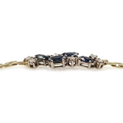  18ct gold link bracelet set with blue topaz and diamonds  