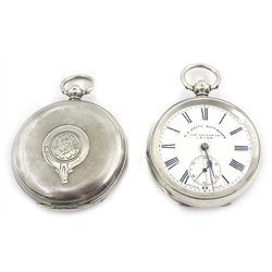  The 'Veracity' Lever hunter pocket watch by J N Masters Ltd Rye England, silver case London 1911 and a similar watch The Greenwich Lever by W E Watts Nottingham, Swiss silver case stamped 935  