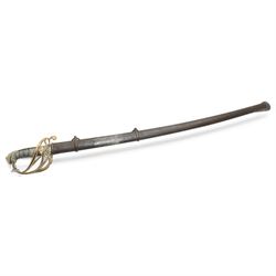  William IV British Infantry sword, the pipe back blade with traces of etching, hinged gua...