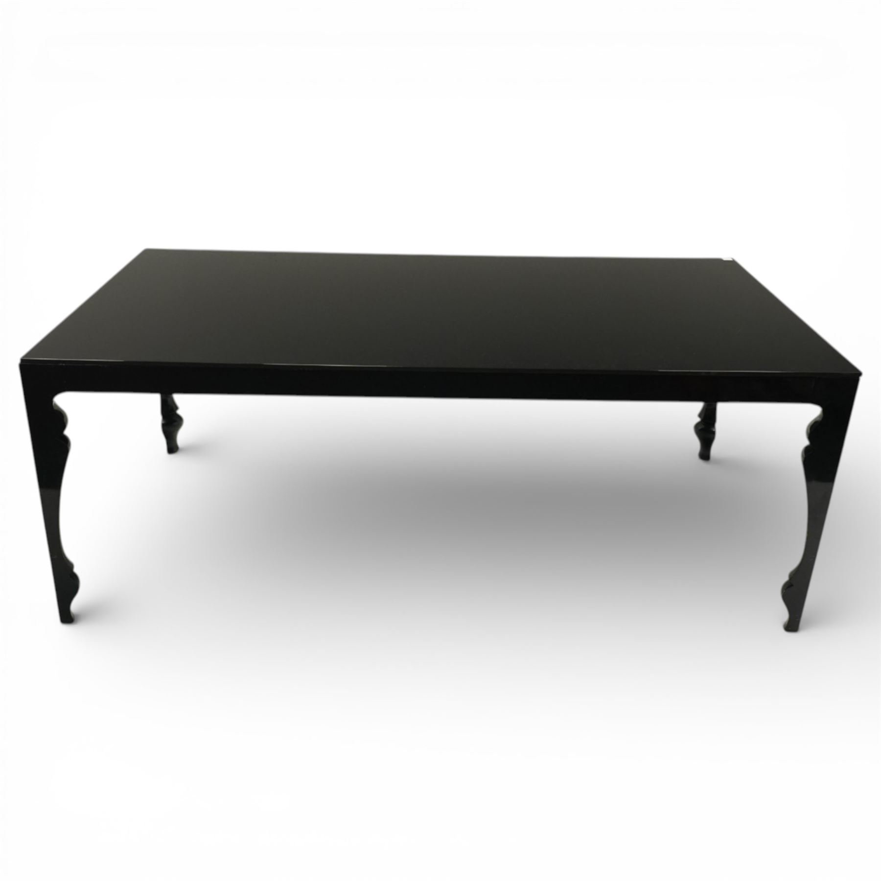 John Reeves (1981-) for Heal’s - ebonised ‘Louis’ dining table, with inset glass top, laminated rubberwood frame finished with a tough glossy polyurethane finish, raised on shaped supports