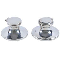 Pair of silver mounted capstan inkwells, both hallmarked