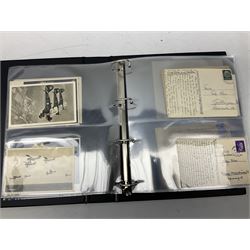 Modern loose leaf album of WW2 German postcards, photographs and other paper ephemera including Adolf Hitler, Luftwaffe, comic, soldier and group portraits, memorial cards, propaganda images, interesting postmarks etc