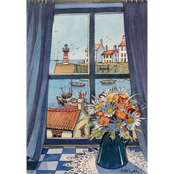 Anne Fryers (Northern British 1947-): Whitby Harbour from Window, watercolour signed 25cm x 18cm 