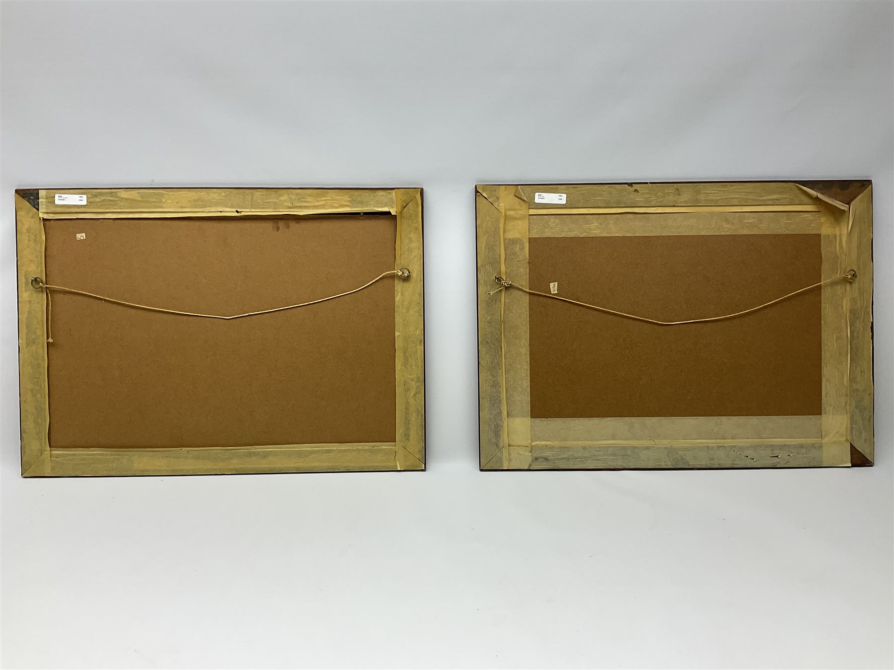 Pair of oak framed Albert Ludovici Stage Coach Prints, Charles Dickens Series, together with oak framed print between the fires