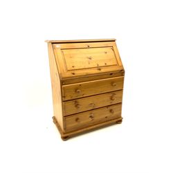 Pine bureau fitted with fall front and three drawers 