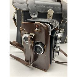 Yashica-A camera body, serial no. A4080073, with 'Yashikor 1:3.5 f=80mm' lens, serial no. 209272 and 'Yashikor 1:3.5f=80mm' lens, serial no 22942, together with Yashica TL-Electro camera body, serial no. 5054162 with 'Yashinon-DS 50mm 1:1.9  40056038