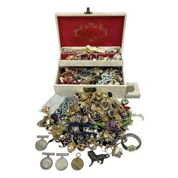 Norweigian silver enamel leaf brooch by David Andersen, together with a military issue pocket watch and a collection of costume jewellery including pair of clip on earrings by Butler & Wilson, beaded jewellery, brooches, etc