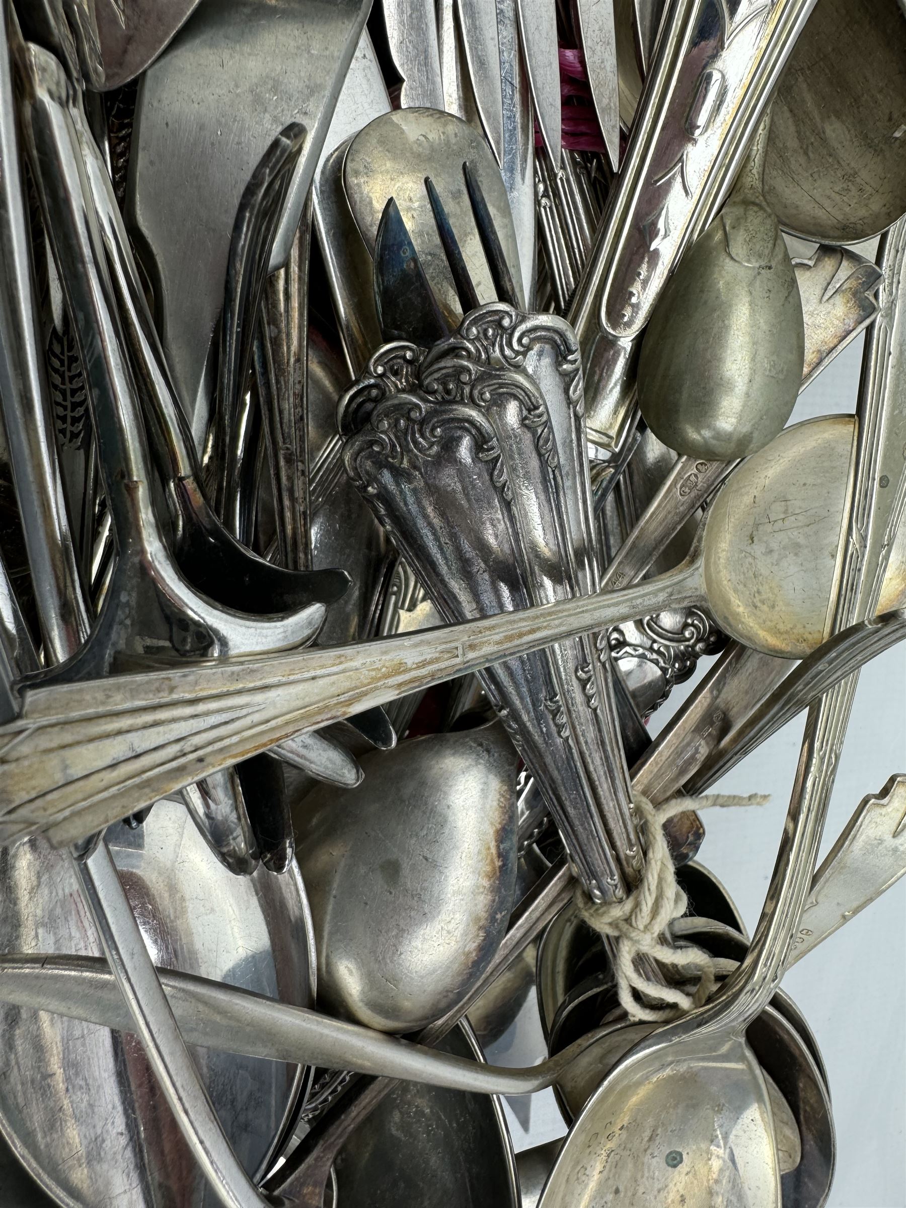 Part service of silver-plated kings pattern cutlery, together with a quantity of 19th century and later silver-plated cutlery in one box