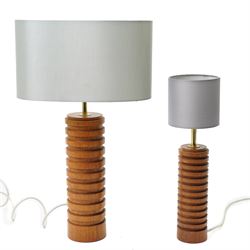 Two mid-century teak and brass table lights, excluding fittings H30cm and H23cm (2)