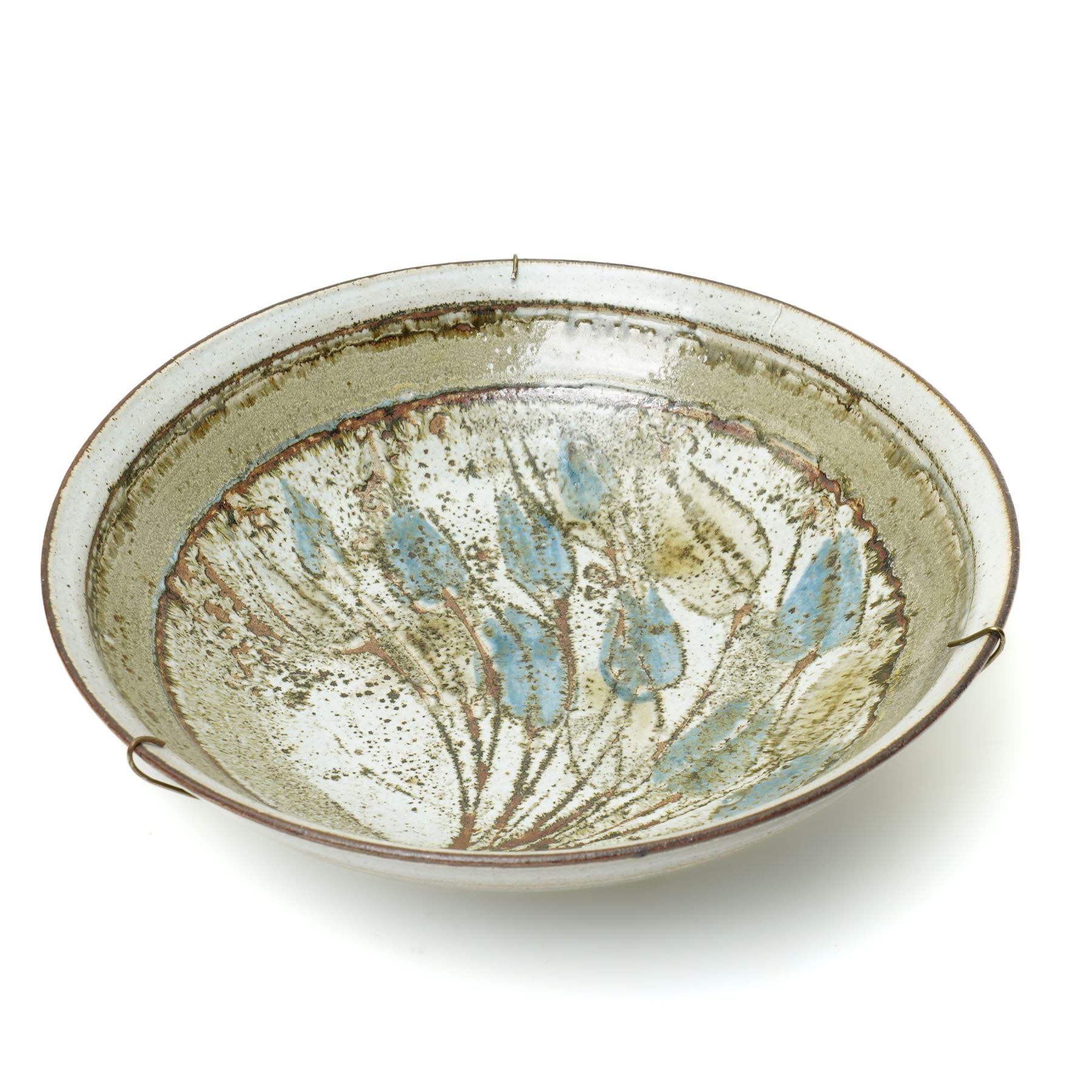Mick Arnup (British 1925-2008): stoneware bowl, decorated in mottled glaze with abstract floral decoration, incised signature to base D37cm 