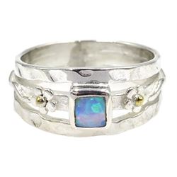 Silver square opal dress ring, stamped 925