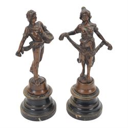 Pair of spelter figures, La Semeur and and La Moissoneur, H30cm