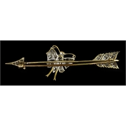 Old cut diamond arrow brooch set with central butterfly