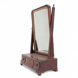 George III mahogany toilet mirror, the rectangular swing mirror with gilded gesso border, upon a base set with three draws and on four bracket feet, H60cm