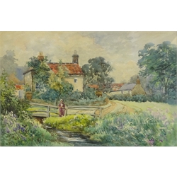 Charles Potter (British 1878-1902): The Village Bridge, watercolour signed 19cm x 29cm
