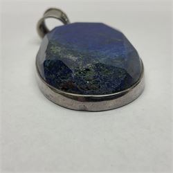Large oval silver and lapis lazuli pendant, H6cm
