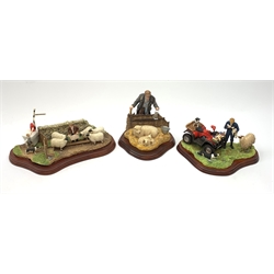 Three Border Fine Arts figure groups, comprising A Helping Hand, model no A5893 by Hans Kendrick, figure L23cm, together with A Pair for the Royal, model no B0580 by Kirsty Armstrong, and Close T' Gate, model no A8914. 