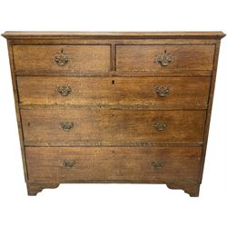 George III oak chest, rectangular top with moulded edge, fitted with two short over three long drawers, on bracket feet