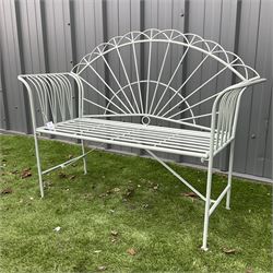 Metal sunrise sunrise garden bench, slatted seat - washed grey finish - THIS LOT IS TO BE COLLECTED BY APPOINTMENT FROM DUGGLEBY STORAGE, GREAT HILL, EASTFIELD, SCARBOROUGH, YO11 3TX