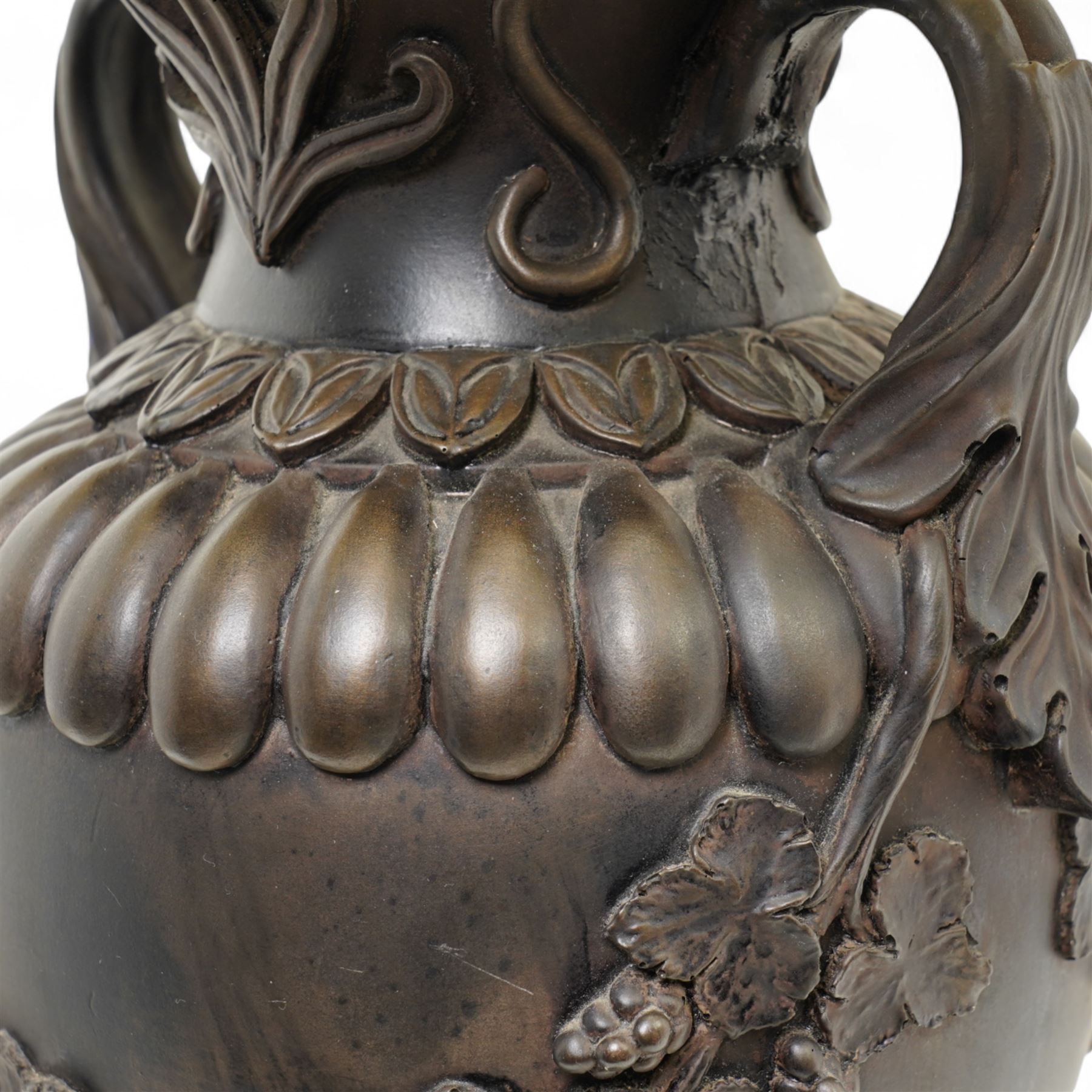 Bronzed effect table lamp by David Hunt Lighting in the form of a classical two handled vase, with pleated shade H55cm excluding fitting