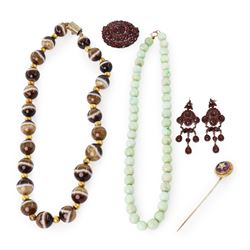 Victorian 18ct gold bead and banded agate necklace, with 8ct gold clasp, gilt Bohemian gar...