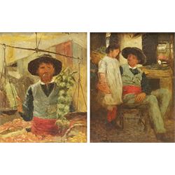 Charles Martin Hardie (Scottish 1858-1916): 'El Abuelo' and The Fruit Seller, pair oils on board signed with initials and inscribed Xeres, one titled 26cm x 20cm (2)