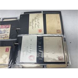 Queen Victoria and later Great British and World postal history, including postal stationary, mourning covers, QV Natal one penny stamps on cover, registered letters, postmark interest etc, housed in a ring binder folder