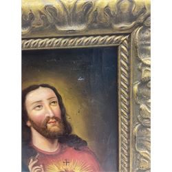 After Pompeo Girolamo Batoni (Italian 1708-1787): 'The Heart of Jesus', oil on canvas unsigned 22cm x 18cm