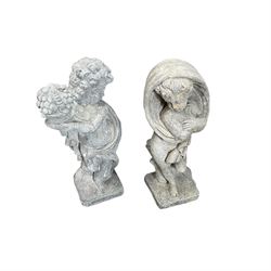 Set of cast stone cherub season statues