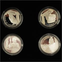 The Royal Mint United Kingdom 2019 silver proof 'The Tower of London' five pounds four coin set, cased with certificates
