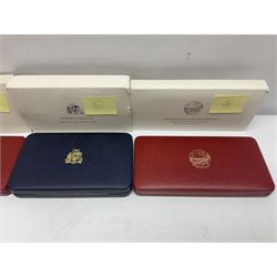 First National Coinage of Barbados 1973 proof eight coin set, from ten dollars to one cent, the ten dollar coin minted in sterling silver, the five dollar coin minted in 800 silver, and a Barbados 1974 proof eight coin set, both minted at The Franklin Mint, cased with certificates; two Republic of Malta decimal proof coin sets, dated 1978 and 1979, the 1979 one pound coin minted in sterling silver, both minted at The Franklin Mint, cased with certificates; Cayman Islands 1973 proof eight coin set, minted at the Royal Canadian Mint, cased; and a Cayman Islands 1979 proof eight coin set, the five dollar to fifty cents coins each minted in sterling silver, minted at the Franklin Mint, cased with certificate (6)