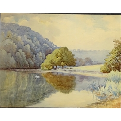  Rural River Landscape with Swan, watercolour signed by Edward H Simpson (British 1901-1989) 32.5cm x 42cm  