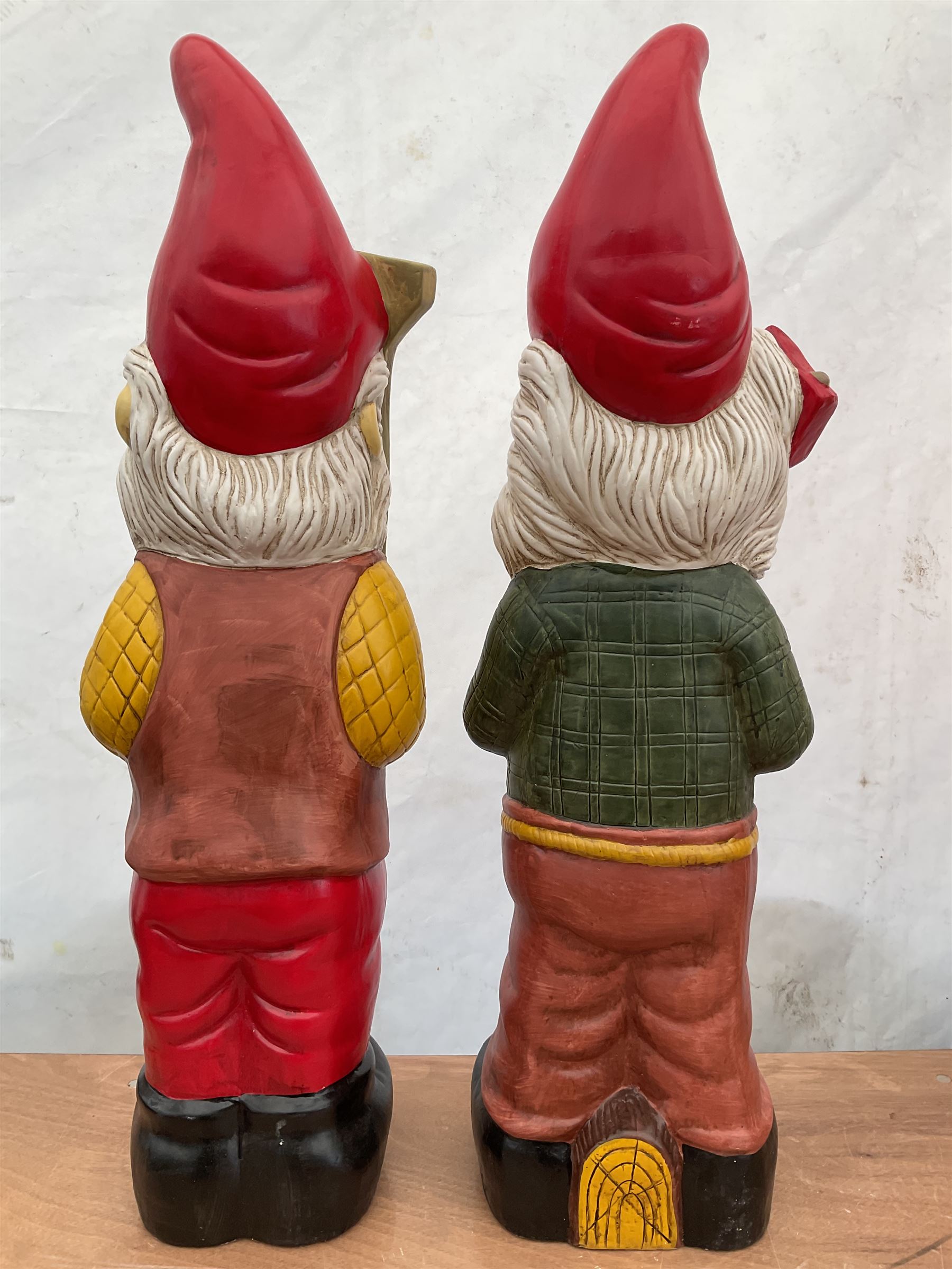 Pair of large indoor or outdoor painted garden gnomes  - THIS LOT IS TO BE COLLECTED BY APPOINTMENT FROM DUGGLEBY STORAGE, GREAT HILL, EASTFIELD, SCARBOROUGH, YO11 3TX