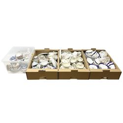 Large quantity of tea wares to include Copeland Spode, Japanese examples, Duchess, Paragon, Epiag floral examples, etc in four boxes