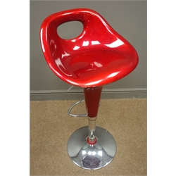  Red swivel adjustable bar stool, chrome suppot and base, W47cm, H96cm  