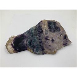 Complete Rainbow Fluorite Slice, polished to highlight the purples and blues,  H15cm, L17cm