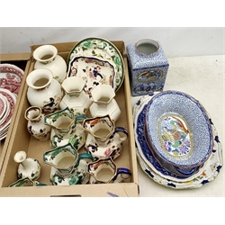 A large collection of Mason's Ironstone blue and white and red and white Vista pattern wares, to include various plates, dishes, trays, teacups, cruets, etc., plus a small quantity of Mason's Mandalay, a William Adams blue and white chinoiserie pattern twin handled bowl, vase, and plate, etc. 