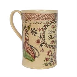 Late 18th century creamware documentary tankard, of cylindrical form with curbed handle, i...