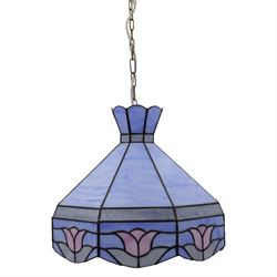 20th century Tiffany style stained glass centre light, the multi-sided shade formed from m...